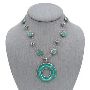 New York and Company Necklace Turquoise Blue Enamel Circle Pendant